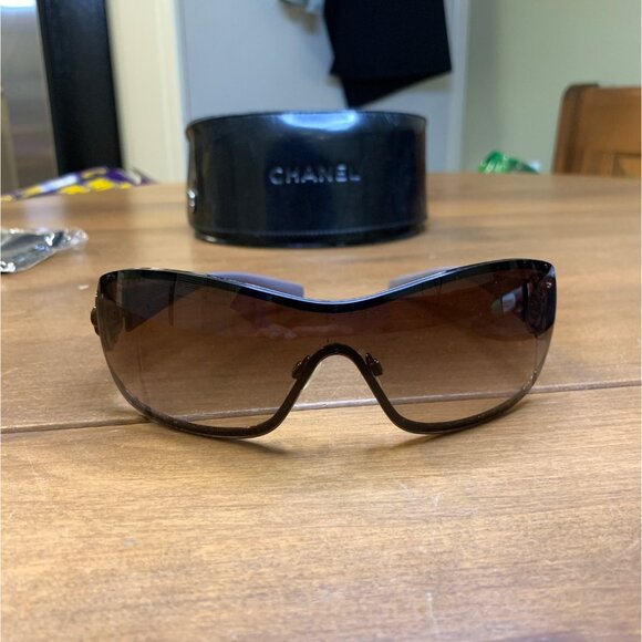 Chanel Bronze Tone/Brown Gradient 4164-B Camelia Shield Sunglasses w/ Case - Picture 5 of 17